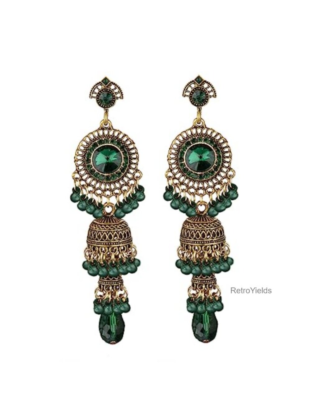 Vintage Jhumka Tassel Drop Dangle Earrings Indian Ethnic Beaded Bell Statement